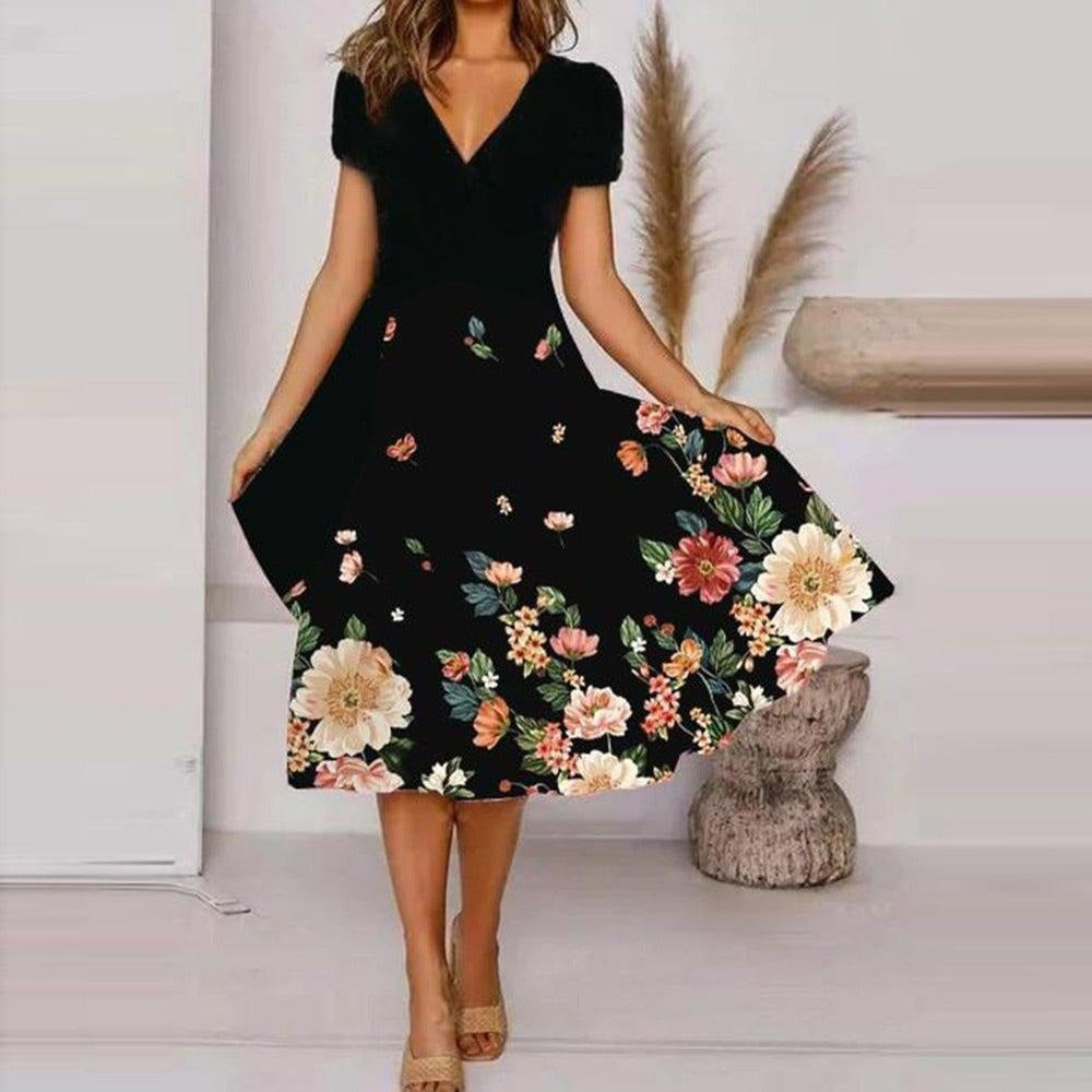 【S-4XL】🌺Damska luźna sukienka z nadrukiem i dekoltem w serek