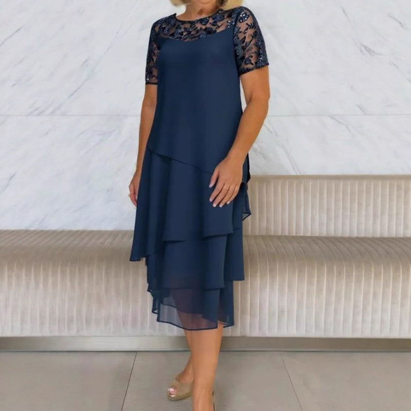 💖 [S-3XL] 👗✨️ Damska sukienka midi z siateczki z warstwami i krojem w kształcie litery A