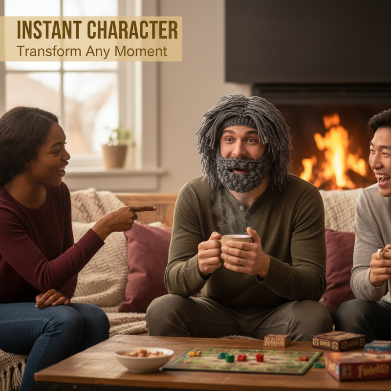 ⏰Czapka w stylu punk z prostą peruką i dzierganą brodą