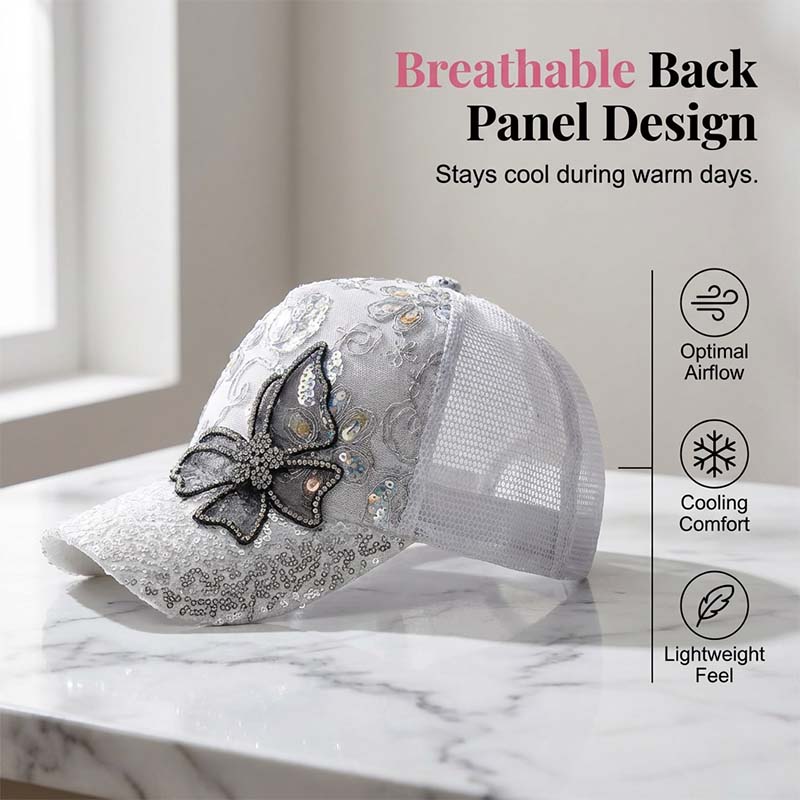 📦 Płatność przy odbiorze – Czapka baseballowa z cekinami „Crystal Butterfly” | Lśniące, dwustronne cekiny, lśniący wzór motyla 🧢✨