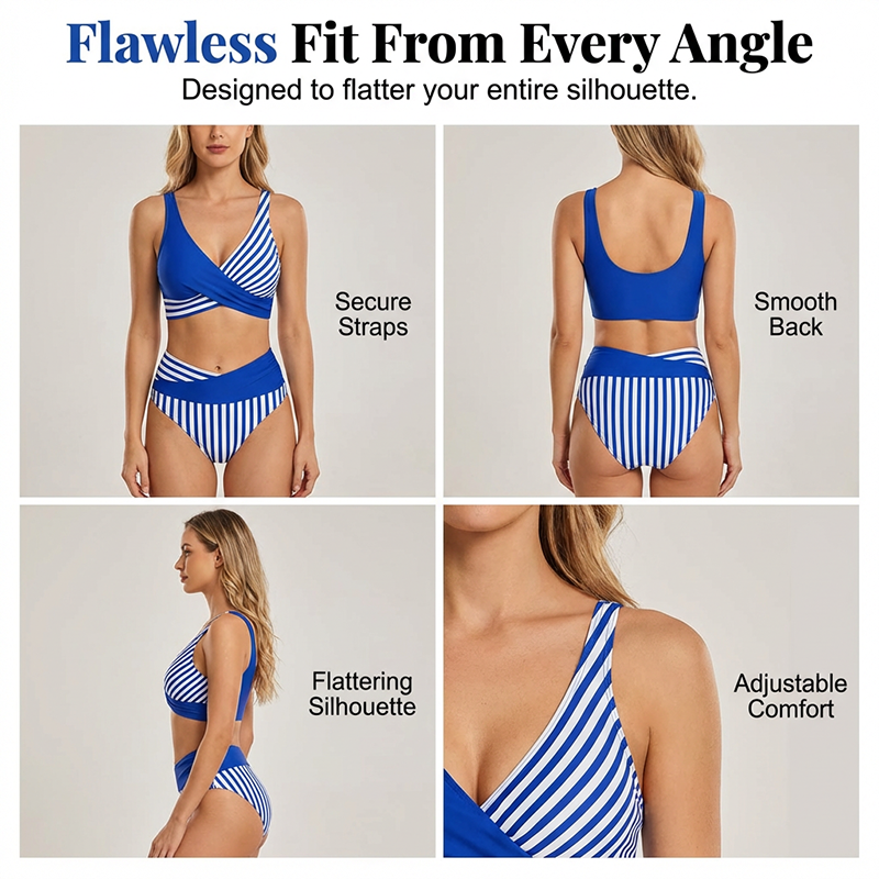 👙 Bikini w blokach kolorów S-3XL: stylowy i modelujący dwuczęściowy kostium kąpielowy 🌊
