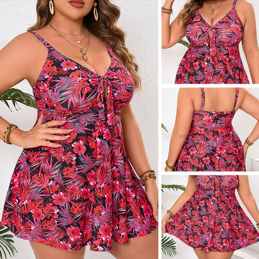 🌸👙 Strój kąpielowy z nadrukiem kwiatowym, duży rozmiar – elegancki styl i wygoda na plaży