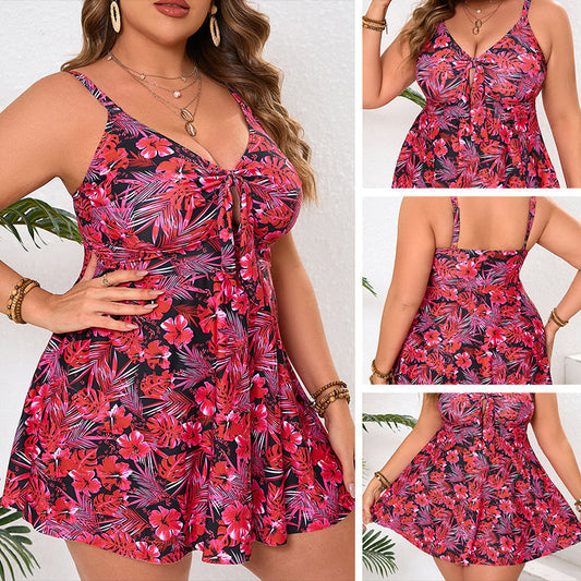 🌸👙 Strój kąpielowy z nadrukiem kwiatowym, duży rozmiar – elegancki styl i wygoda na plaży