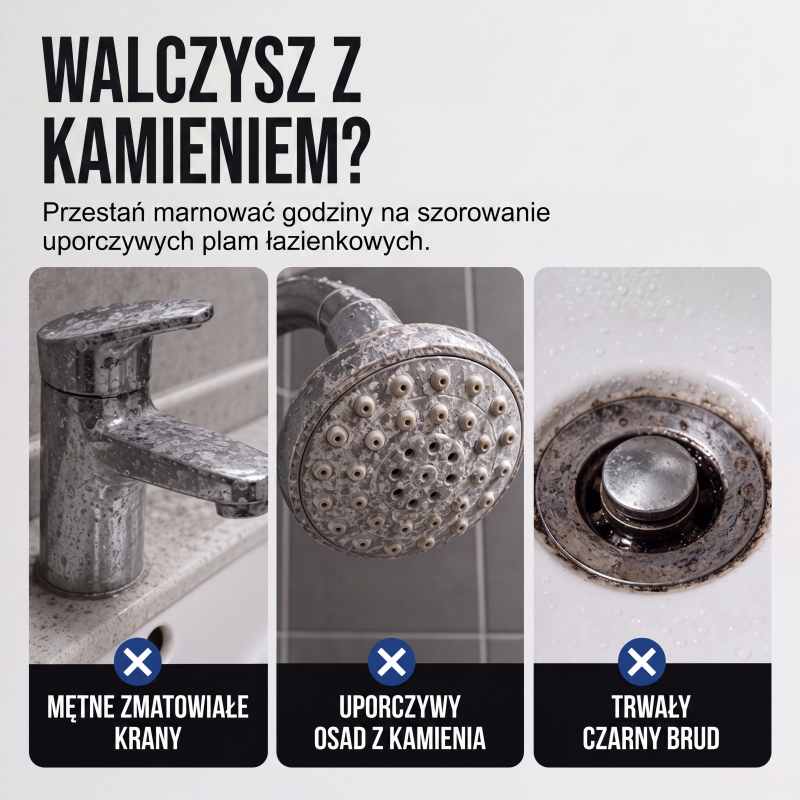 Wielofunkcyjny środek do usuwania kamienia 🍋 – usuwa kamień, czarne osady i osady mydlane – 3 działania w jednym