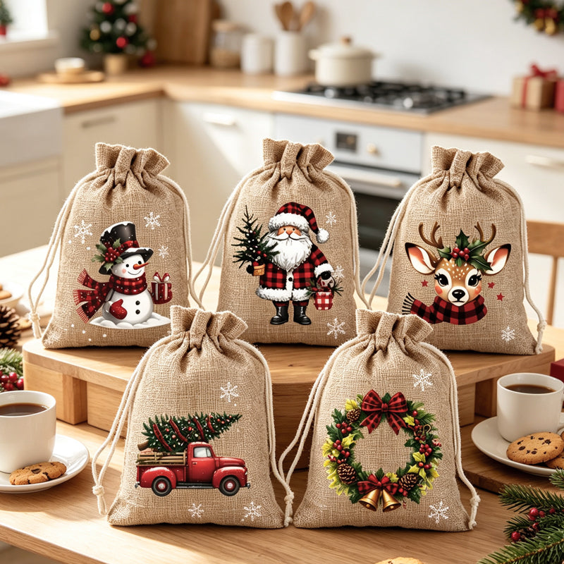 🎄 Torebki na Prezenty ze Sznurkiem – Stylowe, Wielokrotnego Użytku, Idealne na Święta 🎁